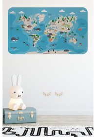 Resim Eğitici Dünya Haritası Dünya Atlası Çocuk Ve Bebek Odası Duvar Sticker -60x105-3802 - Renkli Çok Renkli 