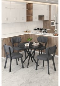Resim Gnr 90cm Sabit Siyah Mutfak Masası Takımı, Yemek Masası, 4 Modern Antrasit Sandalye Antrasit 