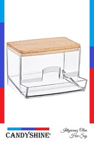 Resim CandyShine Ahşap Kapak Pamuklu Çubuk Organizer Modern Pamuklu Çubuk Düzenleyici Şık Pamukluk 1 Adet 