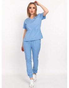 Resim Bebe Mavi Soft Likralı Jogger Alt Üst Takım Doktor, Hemşire Scrub 