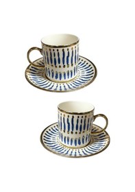 Resim 6 Kişilik Minimalist Tasarım Çizgili Türk Kahvesi Fincanı Ve Tabağı -90ml Diğer 