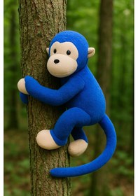 Resim Elleri Yapışan Oyun Ve Uyku Arkadaşı Peluş Maymun Oyuncak Sarılan Maymun Koyu Mavi Koyu Mavi 