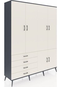 Resim Hyperion Gardrop 7 Raflı 4 Çekmeceli Tek Askılı 176x44x221 Antrasit-aytaşı Aytaşı 