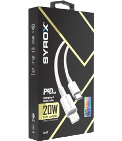Resim Syrox C147 Qc 3.0a 20w 1mt Type-c - Lightning Şarj & Data Kablosu - Beyaz 
