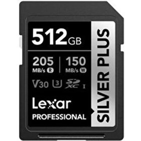 Resim Lexar 512GB Silver Plus SDXC Hafıza Kartı Profesyonel Kullanım için 205 MB/sn Okuma Hızı 
