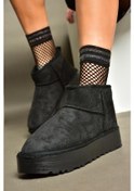 Resim Fox Shoes R612033402 Siyah Süet İçi Tüylü Kalın Tabanlı Yarım Kadın Bot Siyah-süet 
