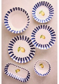 Resim Limone Blu 27 Parça 6 Kişilik Seramik Yemek Takımı Limon Desenli Mavi Çizgili Sunum Seti Cokrenklı Çok Renkli 
