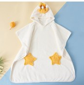 Resim Dianziye Çocuklar İçin Kaliteli Kuruşuk Yumuşak Mercan Kumaşı Şapkalı Pelerine, Kraliçe Kartoon Desenli Banyo Peleni Beyaz, 70x140 Cm 