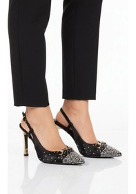Resim Ayakmod Siyah Saten Taşlı İşlemeli İnce Uzun Topuklu Kadın Abiye Ayakkabı 298248 Z Siyah 