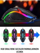 Resim Concord Oyuncu Mouse Usb Kablolu Gaming Rgb Işıklı Fare 1200dpi Siyah Mat Doku Ele Oturur 