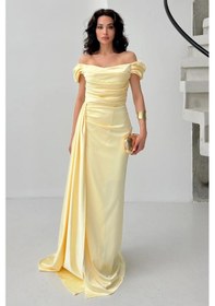 Resim Feminist Sarı Drape Detaylı Saten Kumaş Abiye Elbise 9704858.11 Sarı 