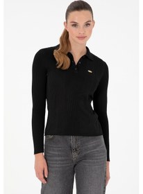 Resim U.S. Polo Assn. Kadın Siyah Polo Yaka Kazak 50297087-VR046 