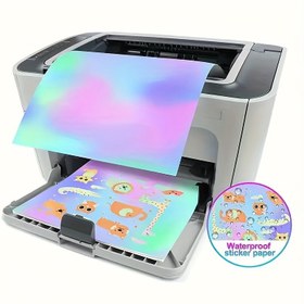 Resim 10 Sayfa Gökkuşağı Holografik Baskılı Etiket Kağıdı, 21.08 x 29.72 cm, Su Geçirmez Parlak PVC, Mürekkep ve Lazer Yazıcılar için Hızlı Kuruyan Vinil Etiket Levhaları 