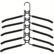 Resim Yerden Tasarruflu 5'li Çok Katmanlı Kıyafet Askısı, Çıkarılabilir Pantolon Askısı ve Kaymaz Sünger - Tişörtler, Kot Pantolonlar ve Daha Fazlası için Dayanıklı Metal Düzenleyici 