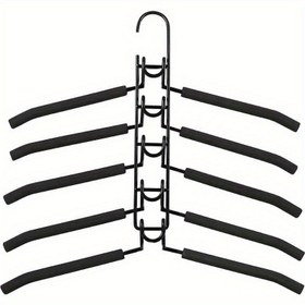 Resim Yerden Tasarruflu 5'li Çok Katmanlı Kıyafet Askısı, Çıkarılabilir Pantolon Askısı ve Kaymaz Sünger - Tişörtler, Kot Pantolonlar ve Daha Fazlası için Dayanıklı Metal Düzenleyici 