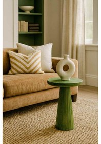 Resim Tekli Ahşap Mantar Sehpa El Yapımı Masif Yan Sehpa - Çimen Yeşili Renk Yeşil 