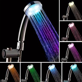 Resim 1 adet LED Işıklı El Duş Başlığı - Su Akışı ile Renk Değiştiren, Cilalı Kaplamalı Plastik Yuvarlak Duş Başlığı, Pil Gerektirmez, Su Tasarrufu, Banyo İçin Tüm Vücut Sprey Ayarları 
