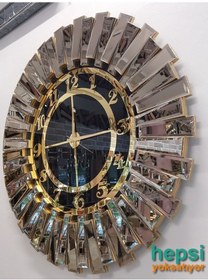 Resim Güneş Bronze Black Altın Siyah 85 Cm Dekoratif Aynalı Duvar Saati 