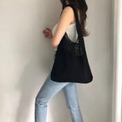 Resim Kadınlar İçin Bohem Örgü Çanta - Açık İşçilikli Hafif Nylon Omuz Çantası, Günlük Kullanım ve Plaj Gezileri için Kore-Japon Tarzı Moda, Haki/Koyu Kahverengi/Siyah, Tatil Aksesuarı, Basit Astarsız İç Tasarım 