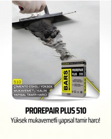 Resim BARS PROREPAIR PLUS 510 Yapısal Tamir Harcı, Yüksek Mukavemetli, 10-50 mm Uygulama Kalınlığı 25 Kg 