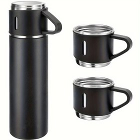 Resim 1 adet Vakumlu Termos, 500ml/16.9oz Paslanmaz Çelik Vakum Yalıtımlı Şişe ve 2 Bardak Kapağı, Seyahat Isıl Kapları Kahve Sıcak İçecek ve Soğuk İçecekler için, Okul Malzemeleri, İş Hediyeleri 