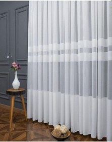 Resim Taç Bantlı Bambu Tül Perde, 1/3 Sık Pile, Tek Kanat, Beyaz 