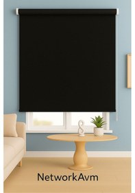 Resim Ithal Kalın Siyah Beyaz Zebra Stor Güneşlik Perde Etek Dilimsiz Alüminyum Kasa Metal Ayak Siyah 