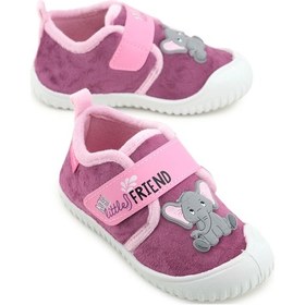 Resim Gezer Kız Çocuk Kışlık Tek Cırt Cırtlı Ayarlanabilir Rahat Taban Ev, Bahçe, Okul, Kreş Panduf Ayakka Mor 