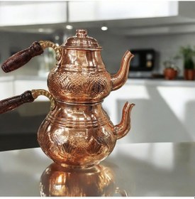 Resim Bakır Çaydanlık & Bakır Demlik Çiçek Desenli Bakır Çaydanlık Büyü 