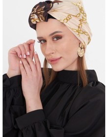 Resim Hürrem Bone Bej Pratik Hazır Geçmeli Tesettür Bone Kesik Elyaf Retro Desenli 2409 12 Bej 