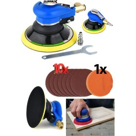 Resim Yüksek Devirli Havalı Zımpara ve Ağaç Metal Yüzey Polisaj Makinesi - 150MM, X10 Zımpara 1x Ped 