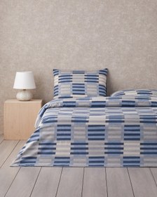 Resim English Home Blockform Kolay Ütülenir Nevresim Takımı Koyu Mavi Bej 