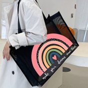 Resim Gökkuşağı Öğretmen Desenli ve "Hayallerini Gerçekleştir" Yazılı Büyük Kapasiteli Trendy Mesh Tote Çanta - Kadınlar, Gençler, Üniversite Öğrencileri için Dayanıklı Polyester Plaj Çantası - Öğretmenler Günü, Anne, Tatiller İçin Hediye, Sabit Omuz Askıları 