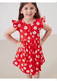 Resim Lcw Kids Bisiklet Yaka Kız Çocuk Poplin Elbise Kırmızı Baskılı 