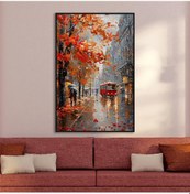 Resim Yağlı Boya Dokulu Tablo Sonbahar Şehir Manzarası Siyah Çerçeveli U09020-179131 