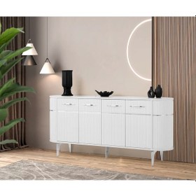 Resim Yemek Odası Konsol 4 Kapaklı Beyaz-krom 180cm-kurulu Gönderilir Beyaz 
