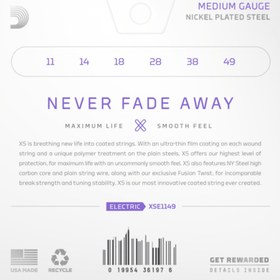 Resim D'Addario XSE1149 XS Nickel Plated Steel Elektro Gitar Teli - Medium (11-49) 