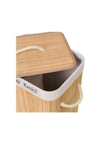 Resim Living Bambu Çift Hazneli Örme Çamaşır Sepeti - Bej - 80 Lt Çok Renkli 