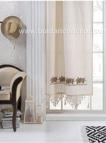 Resim Buldan Turuncu Kanaviçeli Perde Ekru 