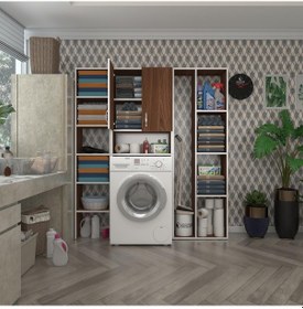 Resim Kenzlife Çamaşır Makinesi Dolabı Sinemmega Cvz 180 156 30 Banyo Kapaklı Arkalıklı Raflı Çok Renkli 