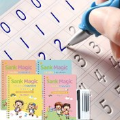 Resim 4'lü Paket Harf, Sayı ve Matematik Alıştırma Kitapları, 5 Yedek + 1 Tutamak — Başlangıc El Kontrol Eğitimi için Oluklu Sihirli Çizim Defterleri, 1-2-1 Teksaslı Takip Etme Derslikleri ile 