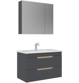 Resim Orka Lena 85 Cm Mat Antrasit Çekmeceli Banyo Dolabı Takımı Antrasit 