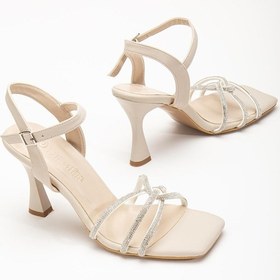 Resim 3 Bant Taşlı Saten Ten Kadın Topuklu Abiye Ayakkabı-2913-ten 