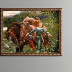 Resim epiqart Şövalye ve Kadın - Vintage Desenli Çerçeve - İnce Model 