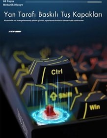 Resim Coverzone Desenli Kablolu Ergonomik Mekanik Oyuncu Klavyesi-Ambiyans Aydınlatmalı AJAZZ Nacodex NK-68 Kontur Desenli - Siyah 