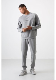 Resim Tommy Life Gri Melanj Pamuklu Kalın Yumuşak Dokulu Comfort Fit Baskılı Erkek Eşofman Takım - 85253 GRİ MELANJ 