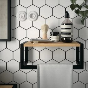 Resim Abronya Banyo Rafı Metal Ahşaplı Banyo Rafı Havluluk Banyo Askısı 