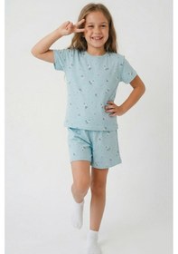 Resim Breeze Kız Çocuk Şortlu Pijama Takımı Çiçek Desenli 4-8 Yaş, Açık Mavi 