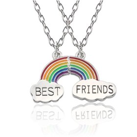 Resim İYİ MODA 2 Adet Gökkuşağı Best Friends Kolye Bff Ikili Arkadaşlık Kolyesi 