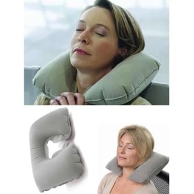 Resim Perfecttrade Şişirilebilir Kamp Yastığı Havalı Seyahat Boyunluğu (Gri) 